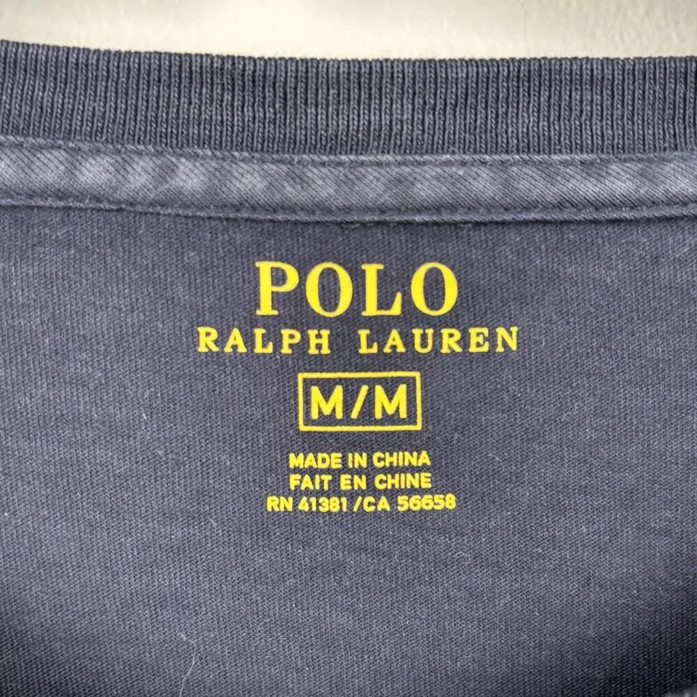 Polo Ralph Lauren, long sleeved men’s Medium pullover shirt navy cotton pony